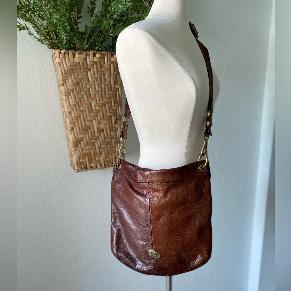 Fossil Aged Leather Hobo Messenger Crossbody Bag Large